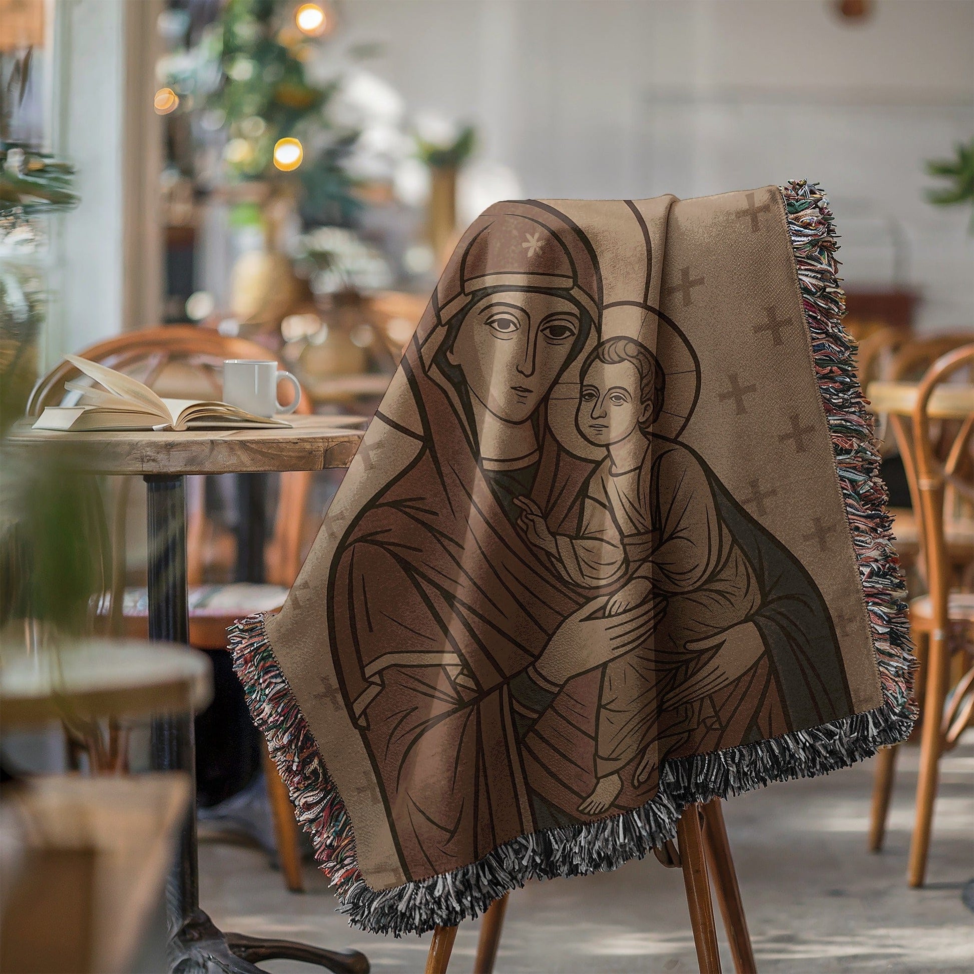 Religious Icon Print Throw Blanket with Elegant Design