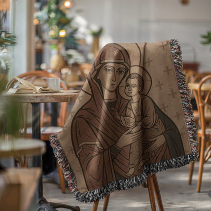 Religious Icon Print Throw Blanket with Elegant Design