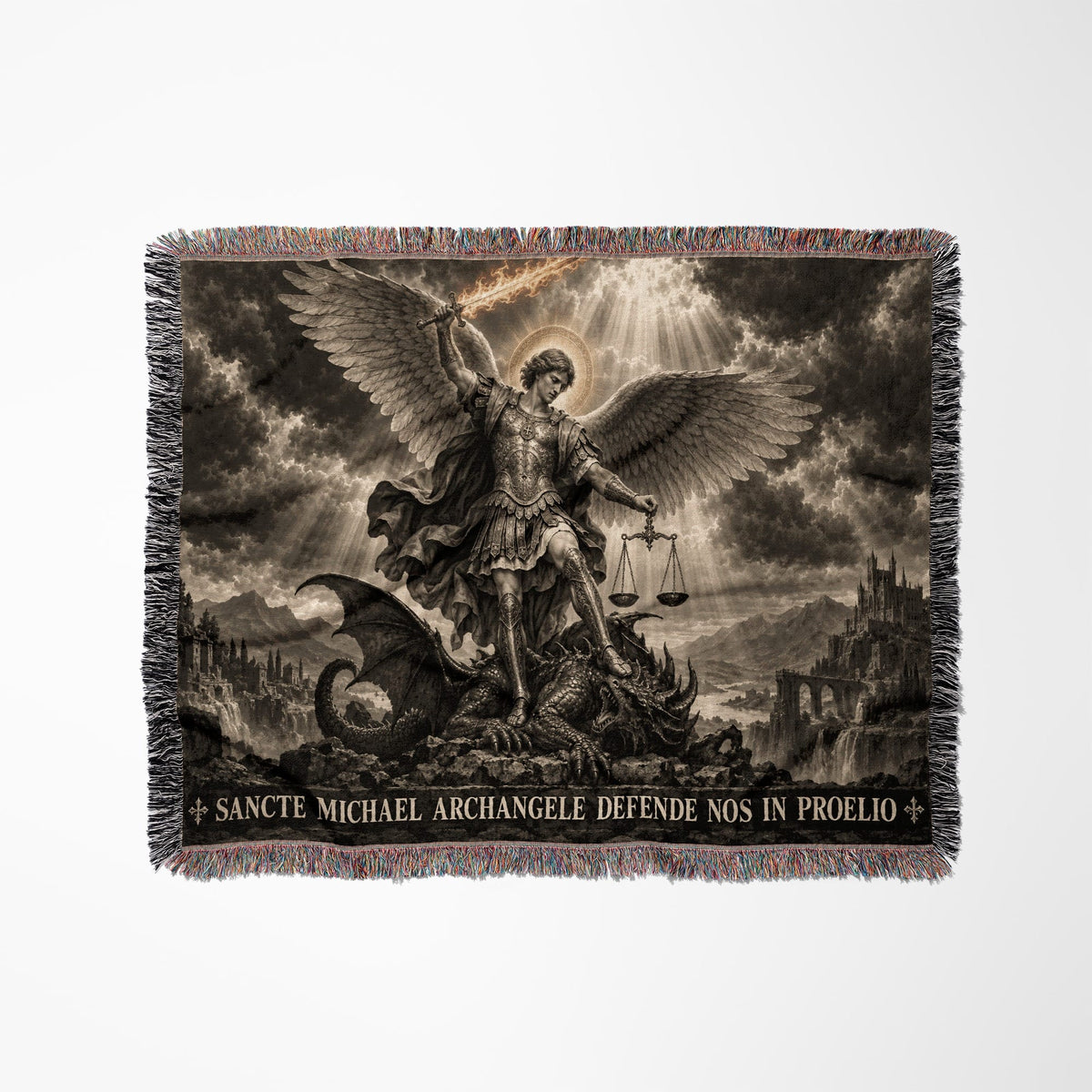 CalmNestStyle Saint Michael Defend Us in Battle jacquard woven blanket