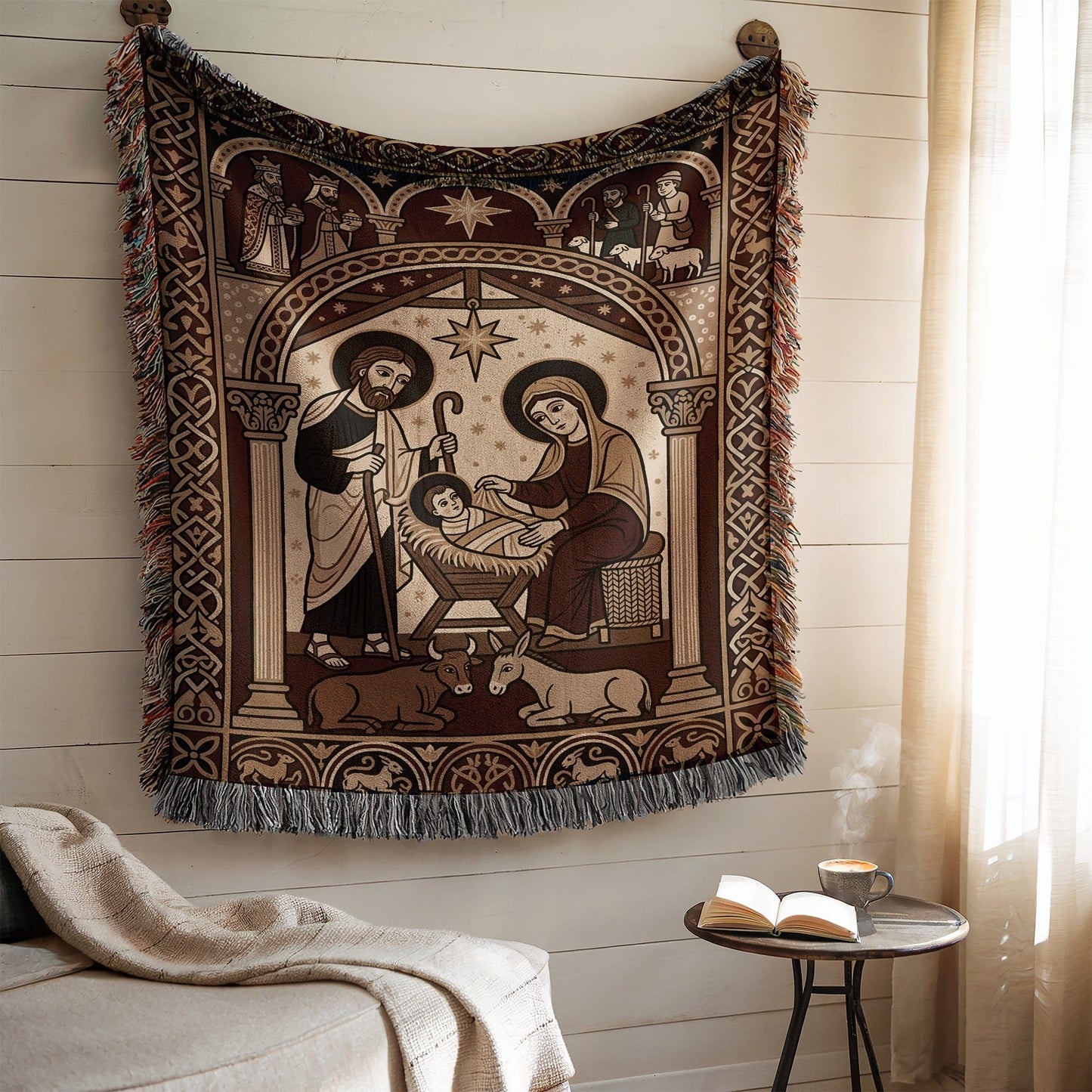 Nativity Scene Religious Tapestry Wall Hanging Decor