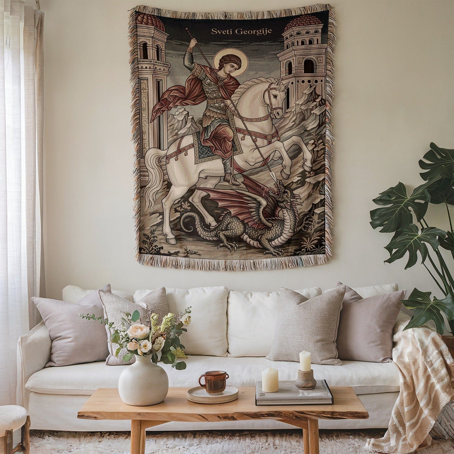 Saint George with Dragon Tapestry Wall Hanging Decor