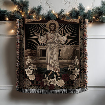 Religious Resurrection Tapestry with Illuminated Jesus
