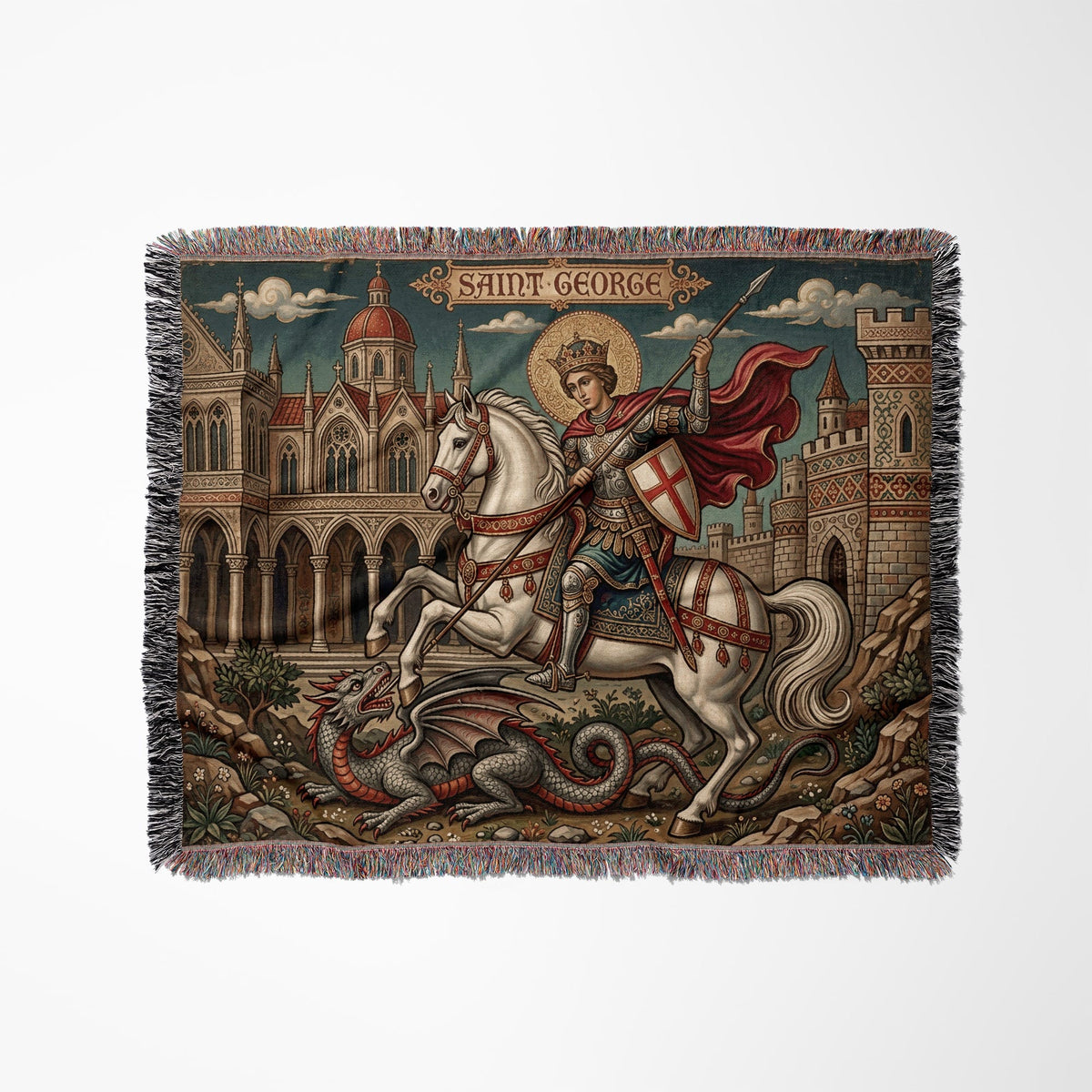 CalmNestStyle Saint George Parchment Scroll jacquard woven blanket