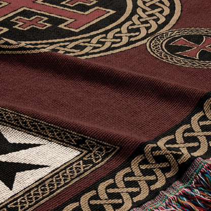MyDesigns Medieval Blanket – Crusader Orders Medallion Woven Throw, Jerusalem Cross jacquard woven blanket
