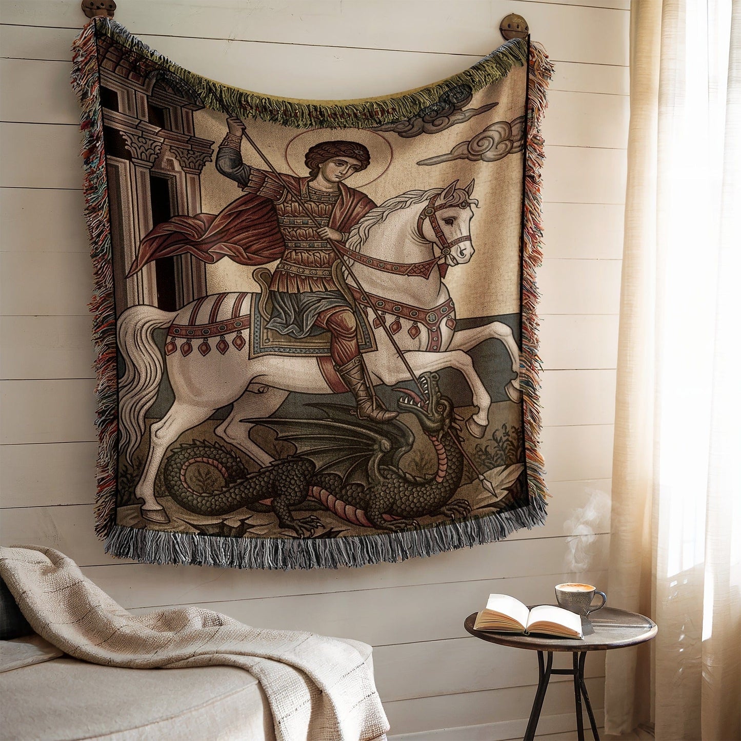 Renaissance Style Knight with Horse Wall Tapestry