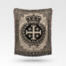 Ornate Regal Crowned Jerusalem Cross Laurel Medieval Christian Heritage Woven Blanket