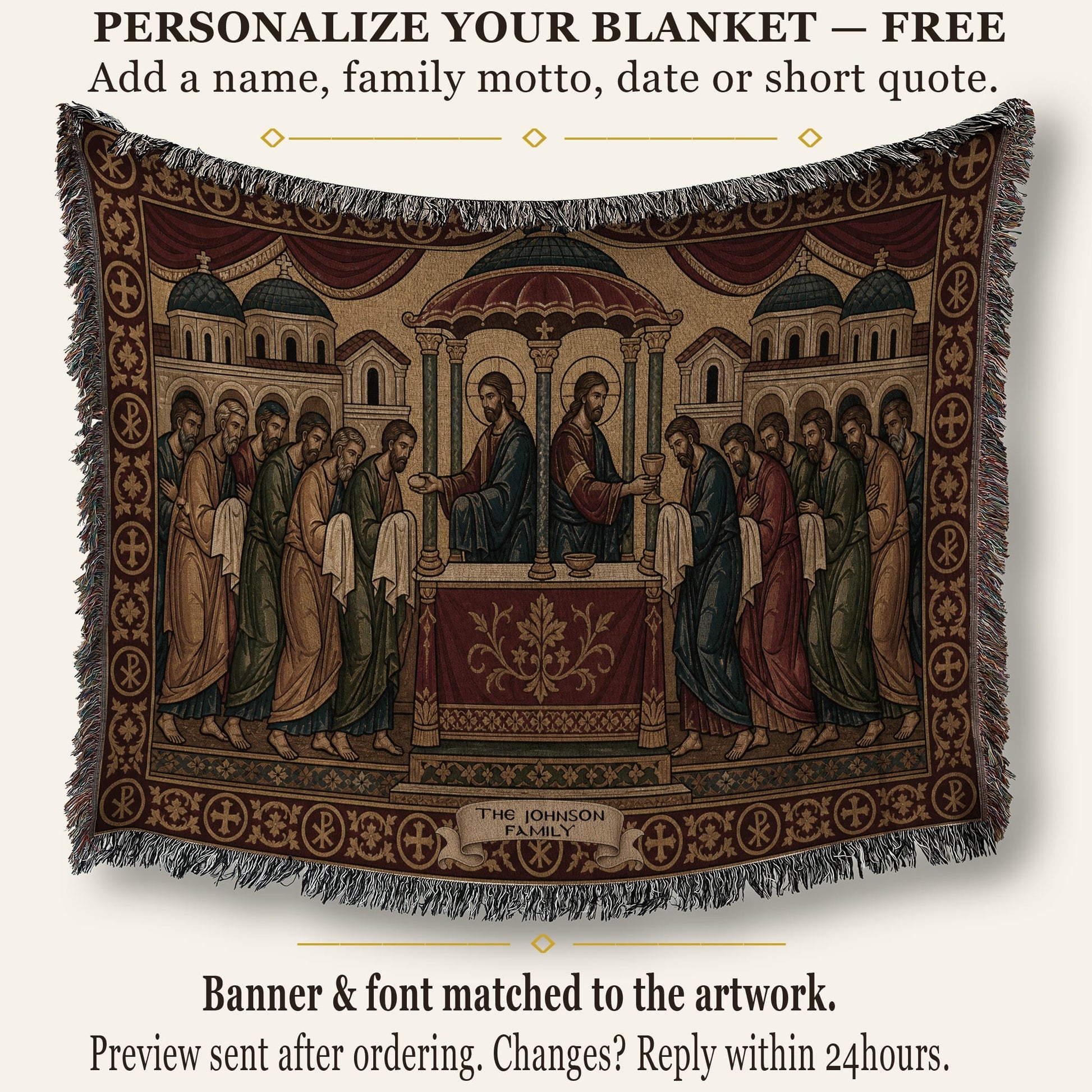 MyDesigns Communion of Apostles Horizontal Tapestry - Byzantine Icon jacquard woven blanket