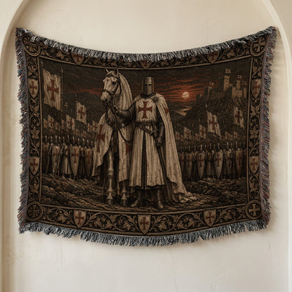 MyDesigns Templar Knight and White Horse jacquard woven blanket