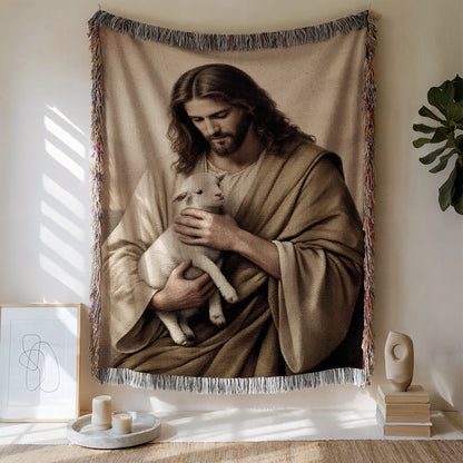 Jesus Holding Lamb Wall Tapestry for Home Decoration