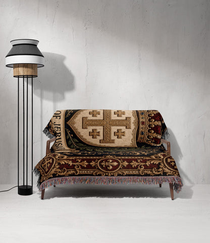 CalmNestStyle Order of Jerusalem Crest I Crimson Border jacquard woven blanket