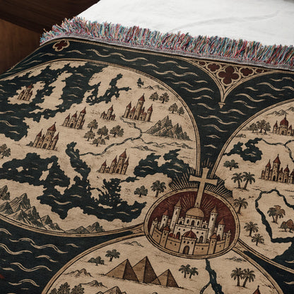 CalmNestStyle Mappa Mundi I Crowned Jerusalem jacquard woven blanket