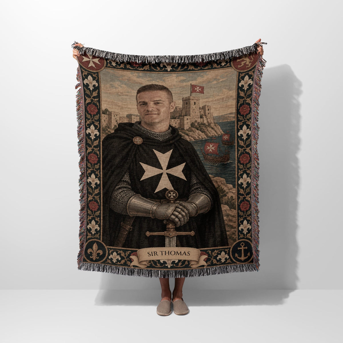MyDesigns Hospitaller Knight of Malta - Your Portrait, Woven jacquard woven blanket