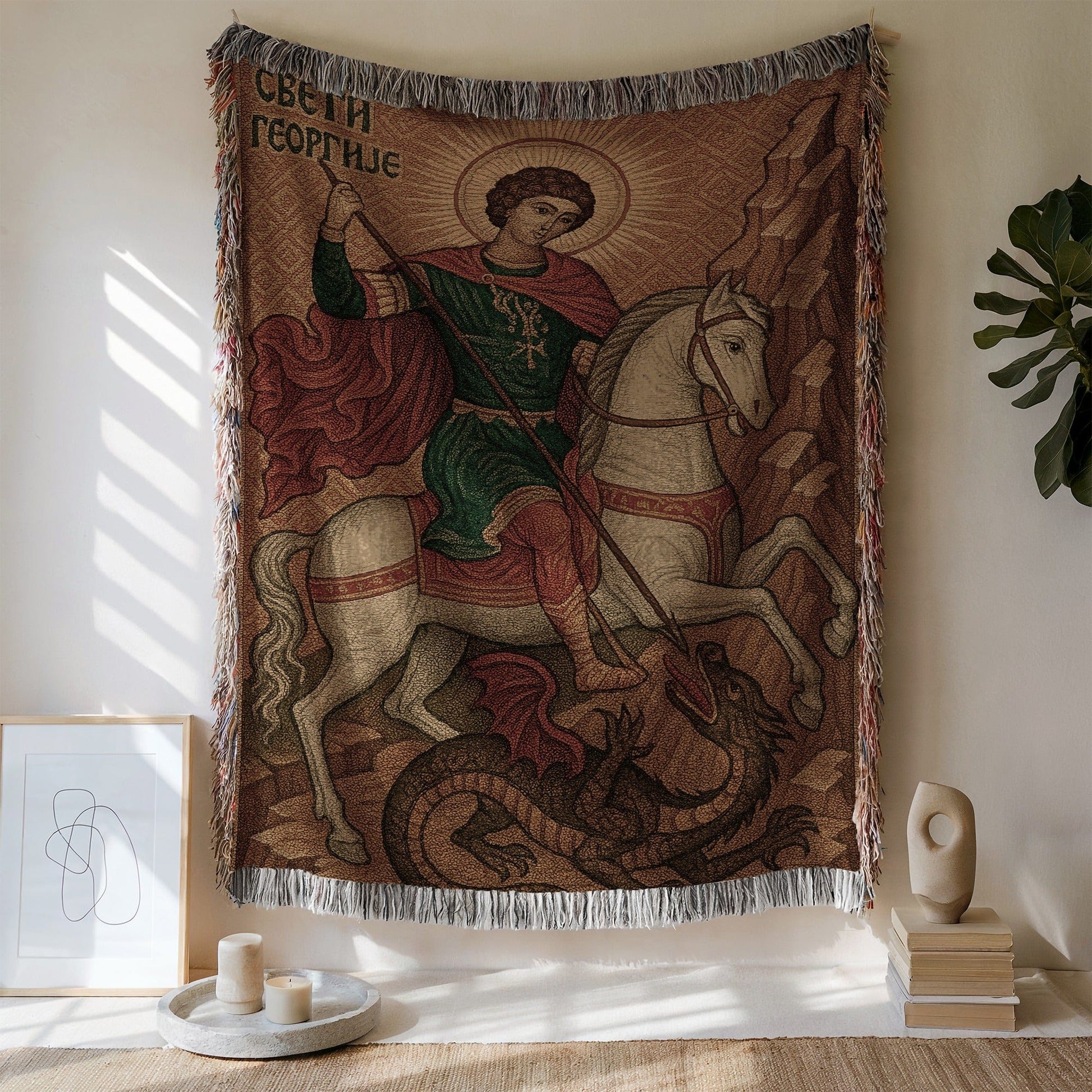 Saint George Slaying Dragon Large Wall Tapestry