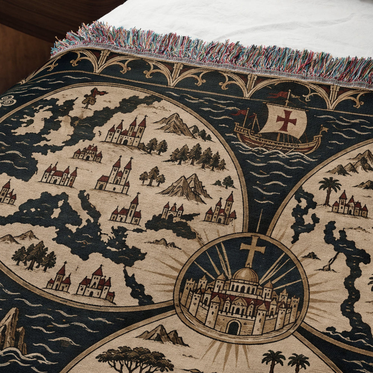 CalmNestStyle Mappa Mundi I Ships and Sea Monsters jacquard woven blanket