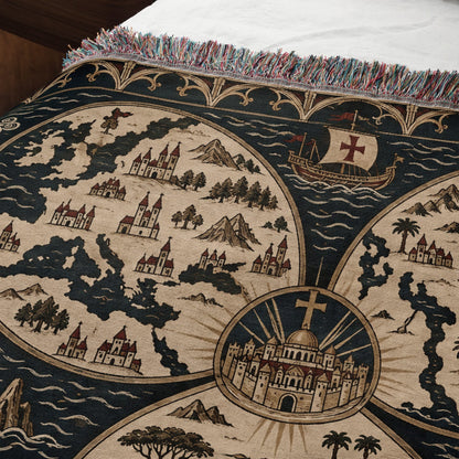 CalmNestStyle Mappa Mundi I Ships and Sea Monsters jacquard woven blanket