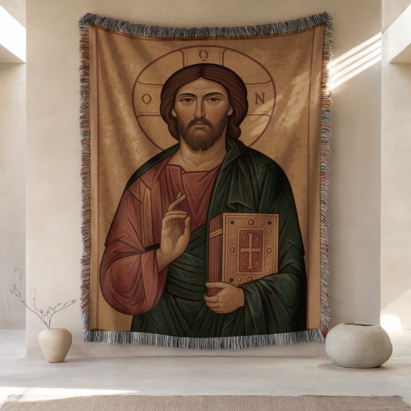 Handcrafted Icon of Jesus Christ Premium Blanket