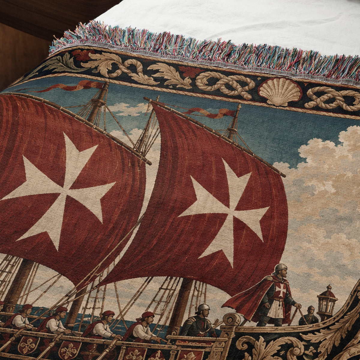CalmNestStyle Knights of Malta Galleon with Red Cross Sails Woven Blanket jacquard woven blanket