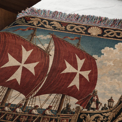 CalmNestStyle Knights of Malta Galleon with Red Cross Sails Woven Blanket jacquard woven blanket