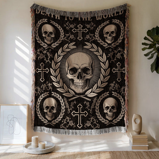 Death To The World Skull and Cross Themed Tapestry
