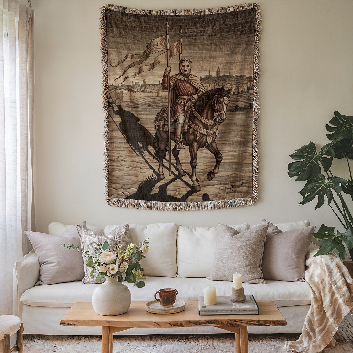Medieval Knight Riding Horse Tapestry Wall Hanging Decor