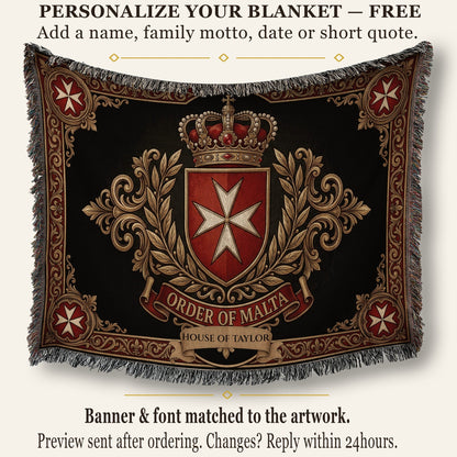 CalmNestStyle Order of Malta Crowned Crest Gold Scroll Woven Blanket jacquard woven blanket