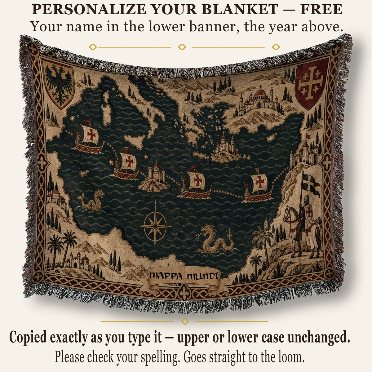 CalmNestStyle Crusader Sea Route Map I Eagle and Jerusalem Shields jacquard woven blanket