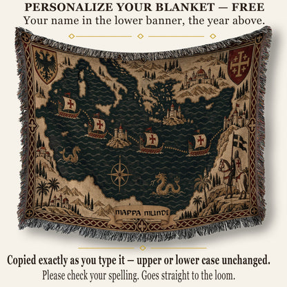 CalmNestStyle Crusader Sea Route Map I Eagle and Jerusalem Shields jacquard woven blanket