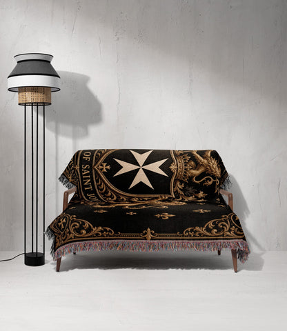 CalmNestStyle Order of Saint John Hospitallers Black and Gold Crest Woven Blanket jacquard woven blanket