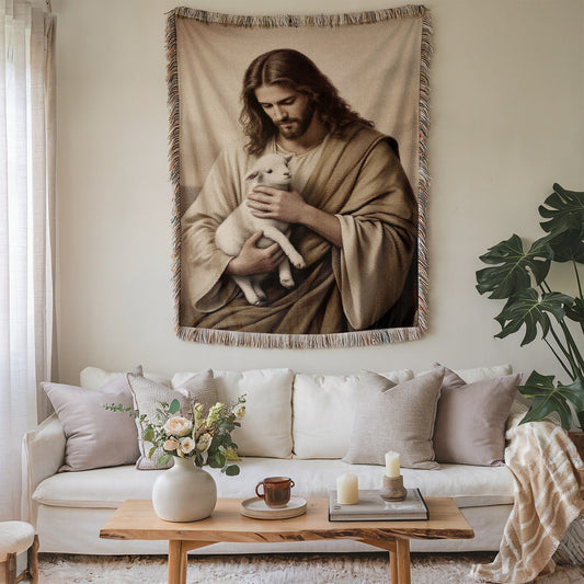 Jesus Holding Lamb Wall Tapestry Decor for Homes