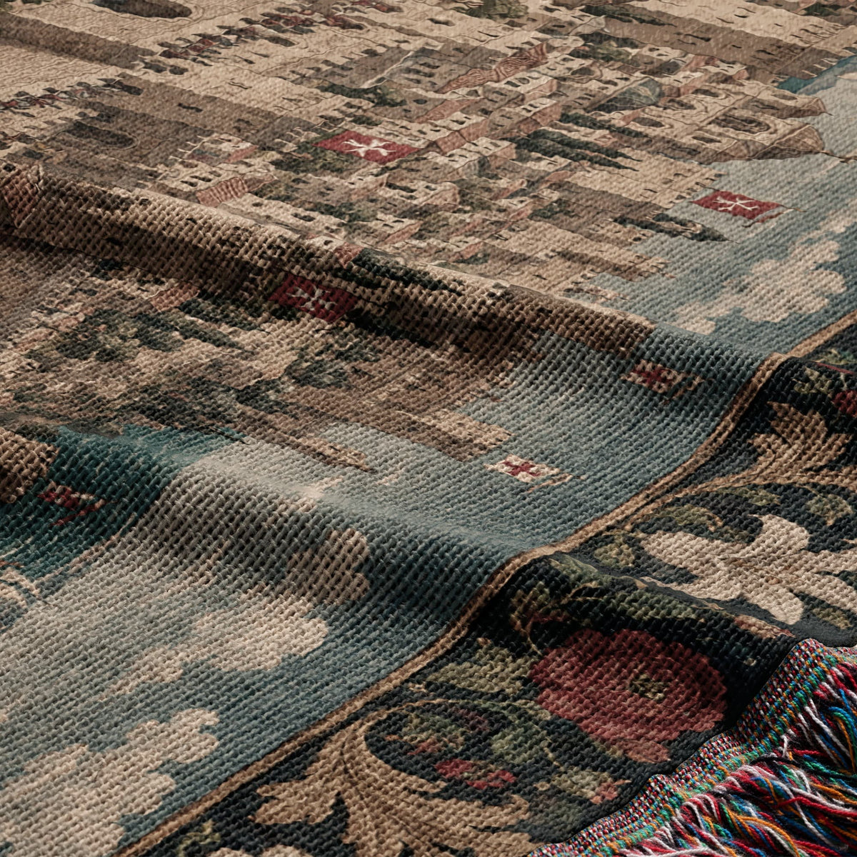CalmNestStyle Harbor Fortress I Rose and Lily Border jacquard woven blanket