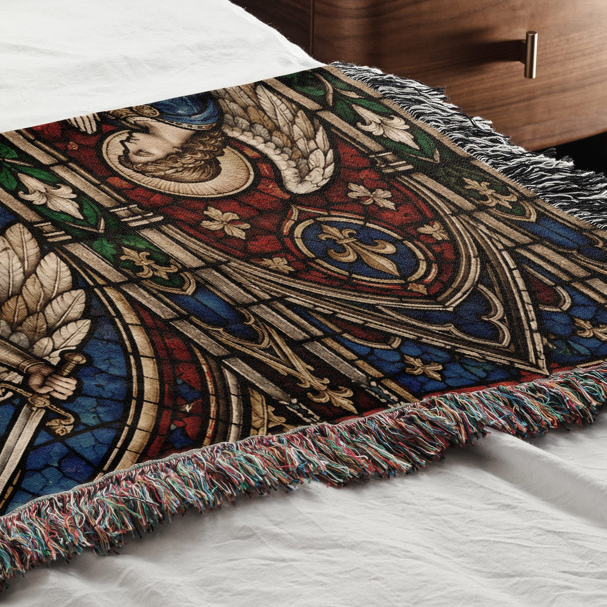 CalmNestStyle Saint Michael Stained Glass Prayer jacquard woven blanket