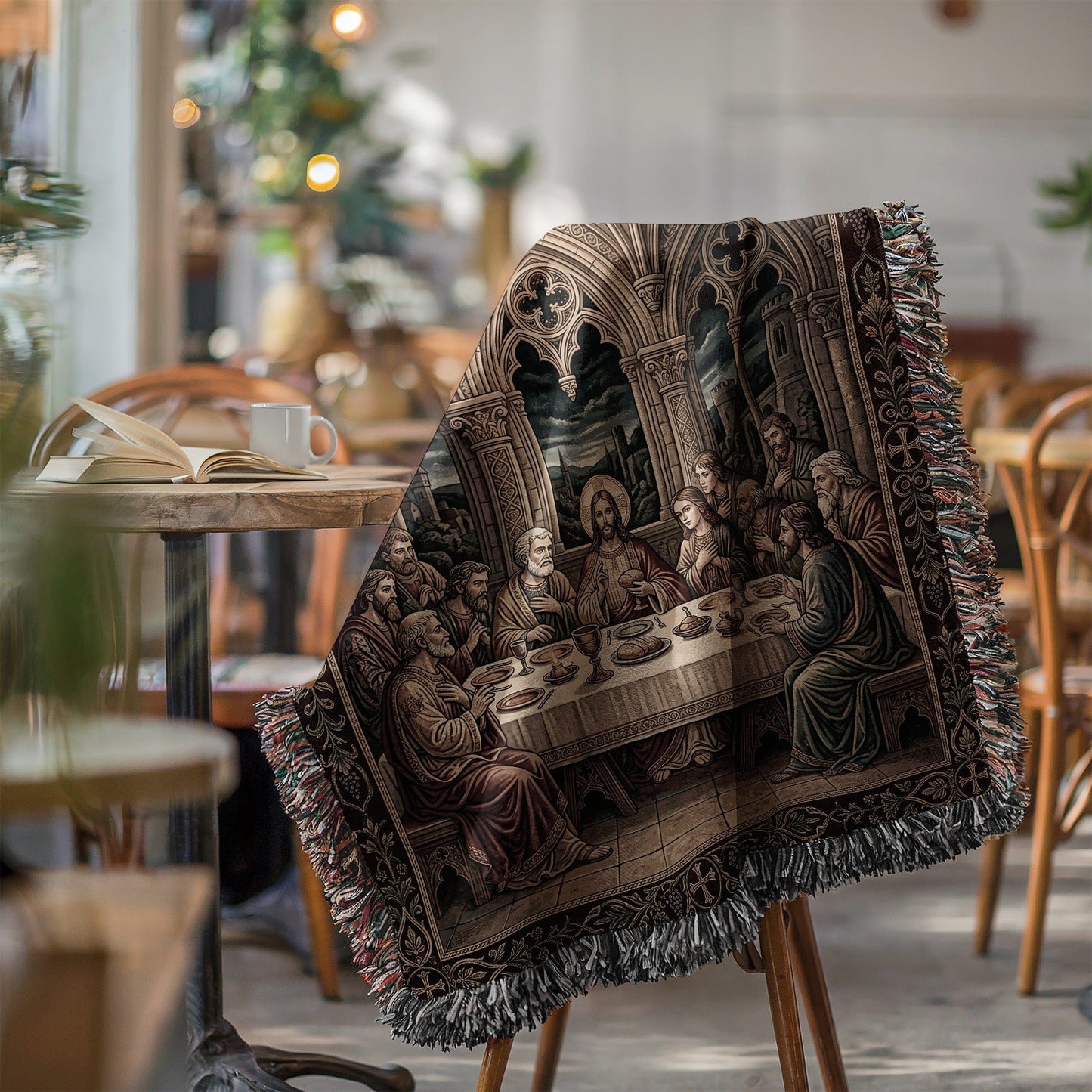 Detailed Last Supper Scene Tapestry Throw Blanket