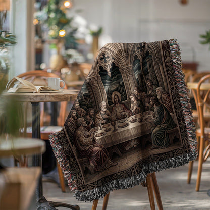 Detailed Last Supper Scene Tapestry Throw Blanket