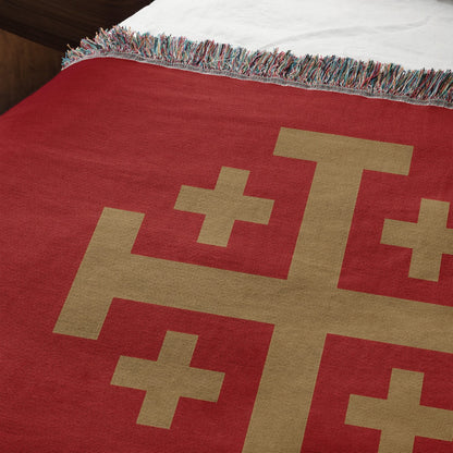 CalmNestStyle Jesus Is King Jerusalem Cross Woven Blanket jacquard woven blanket