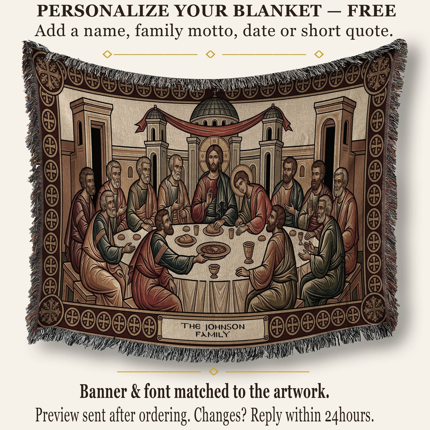 MyDesigns Personalized Mystical Supper Horizontal Tapestry - Custom Name jacquard woven blanket