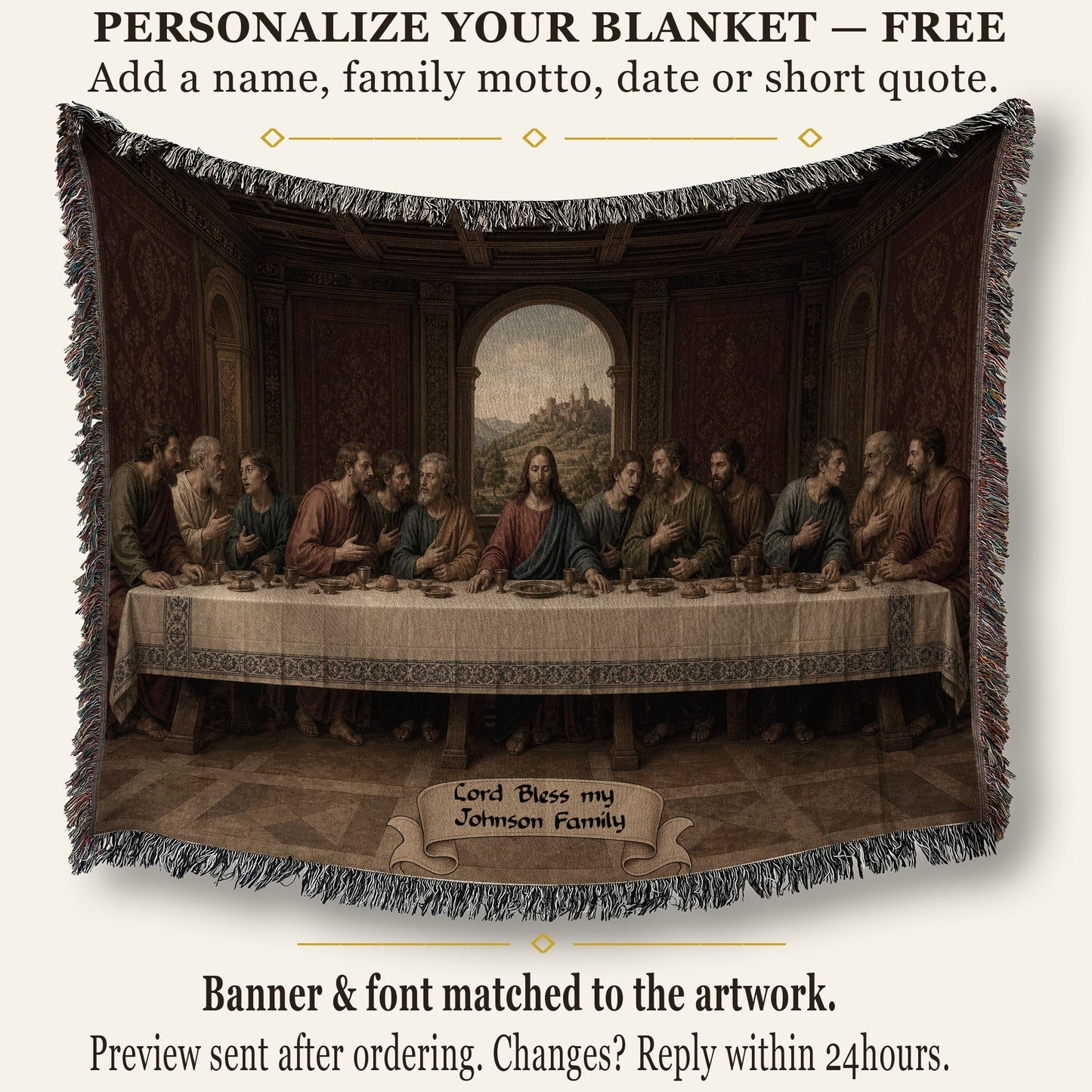 MyDesigns Catholic Last Supper Woven Throw – Renaissance Window Scene, Jacquard Cotton Blanket jacquard woven blanket