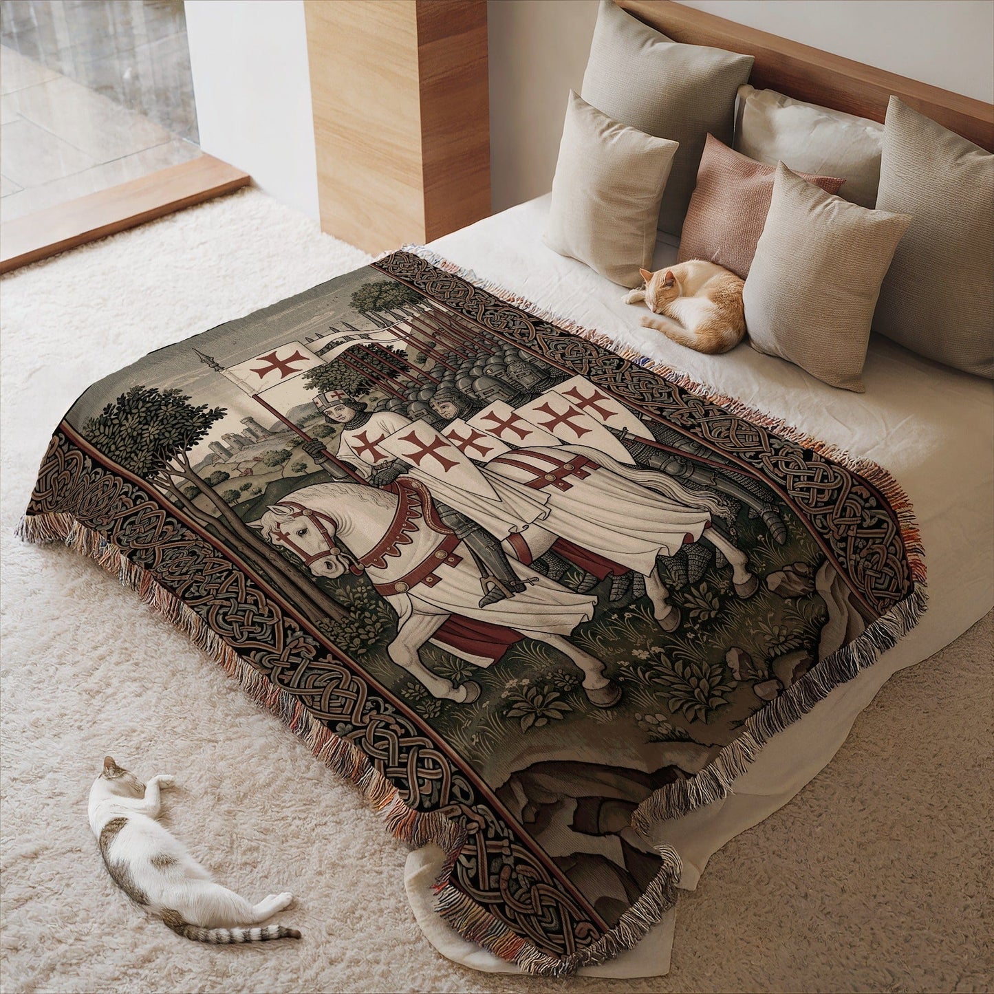 Medieval Crusader Battle Scene Tapestry Blanket