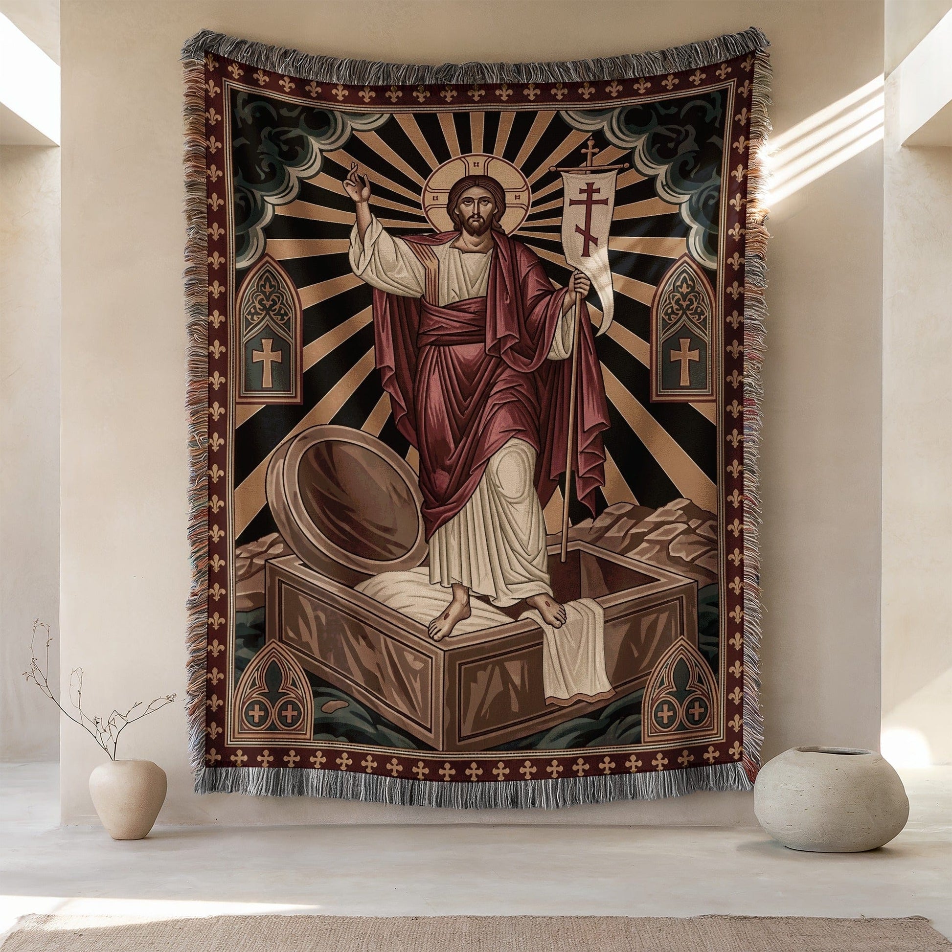 Jesus Christ Resurrection Themed Wall Tapestry