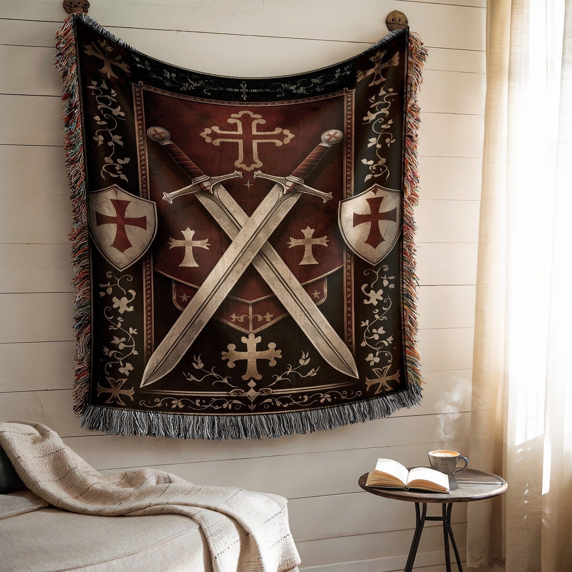 Medieval Knight Cross and Swords Tapestry Blanket
