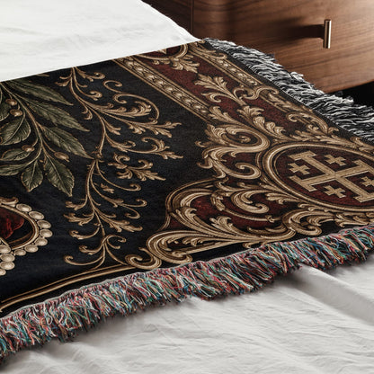CalmNestStyle Order of Jerusalem Crest I Crimson Border jacquard woven blanket