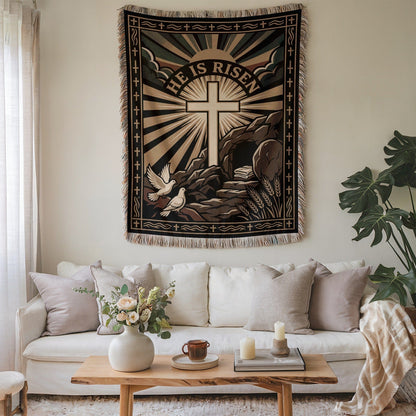 He Is Risen Cross Scene Tapestry Wall Art Decor