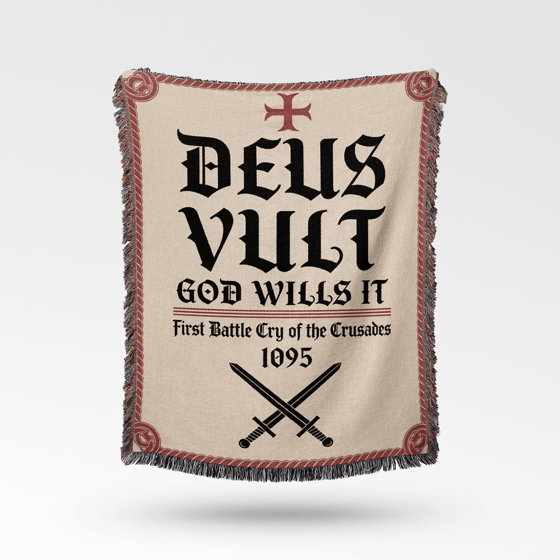 Deus Vult blanket with crossed swords and the year 1095.