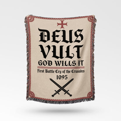 Deus Vult blanket with crossed swords and the year 1095.