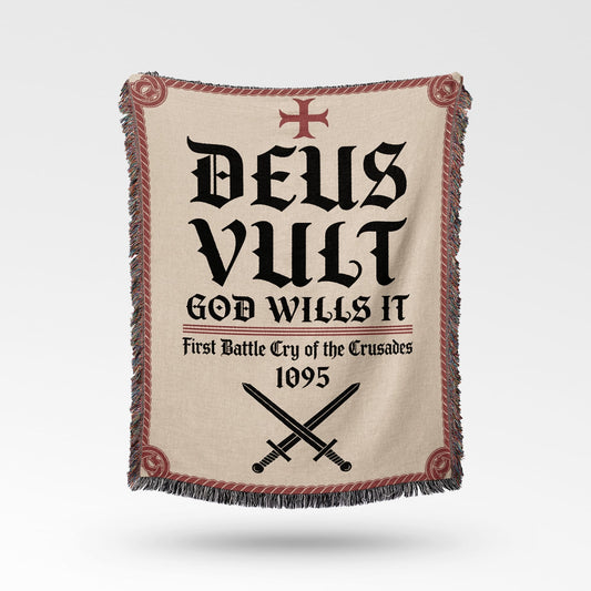 Deus Vult blanket with crossed swords and the year 1095.
