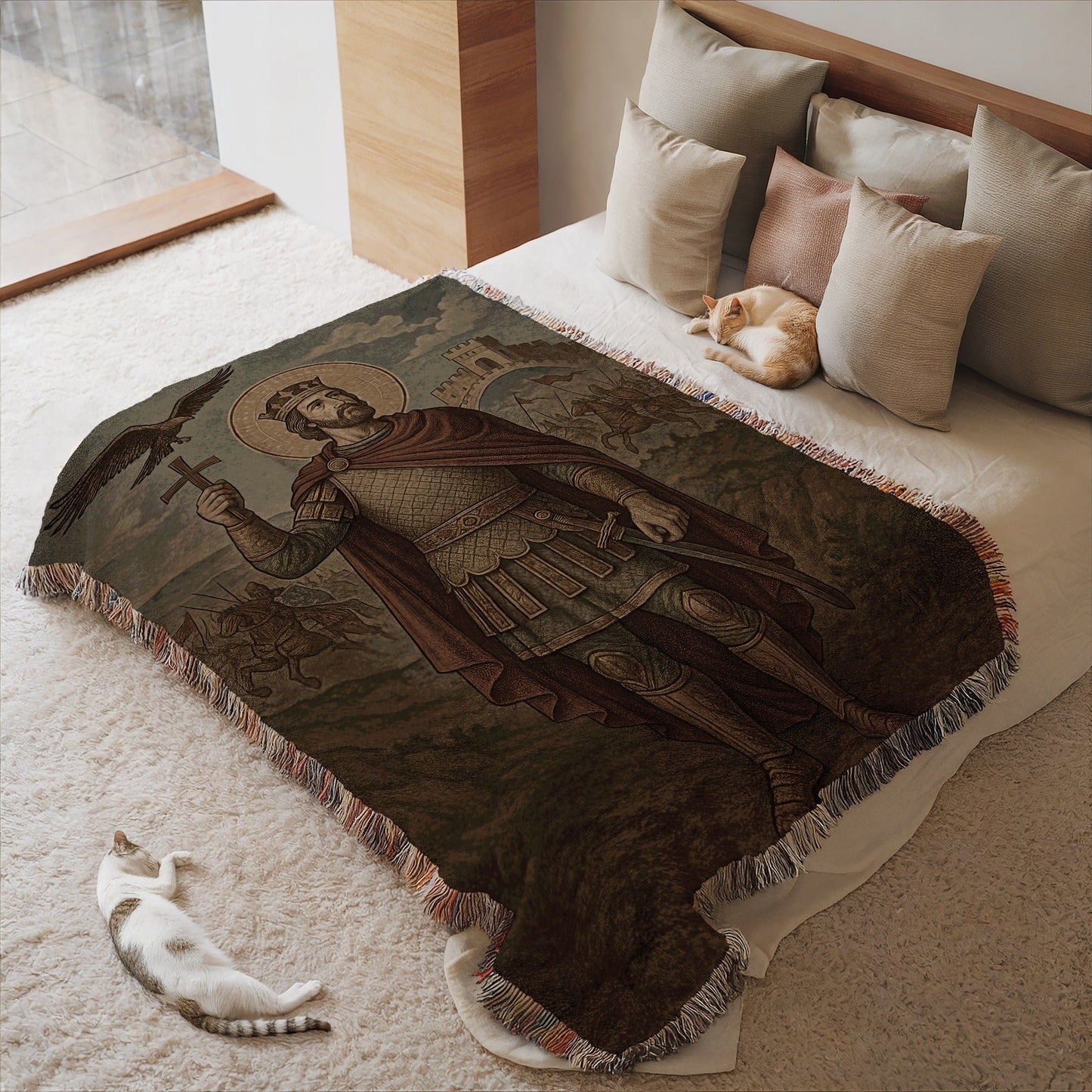 Saintly Warrior Medieval Art Throw Blanket
