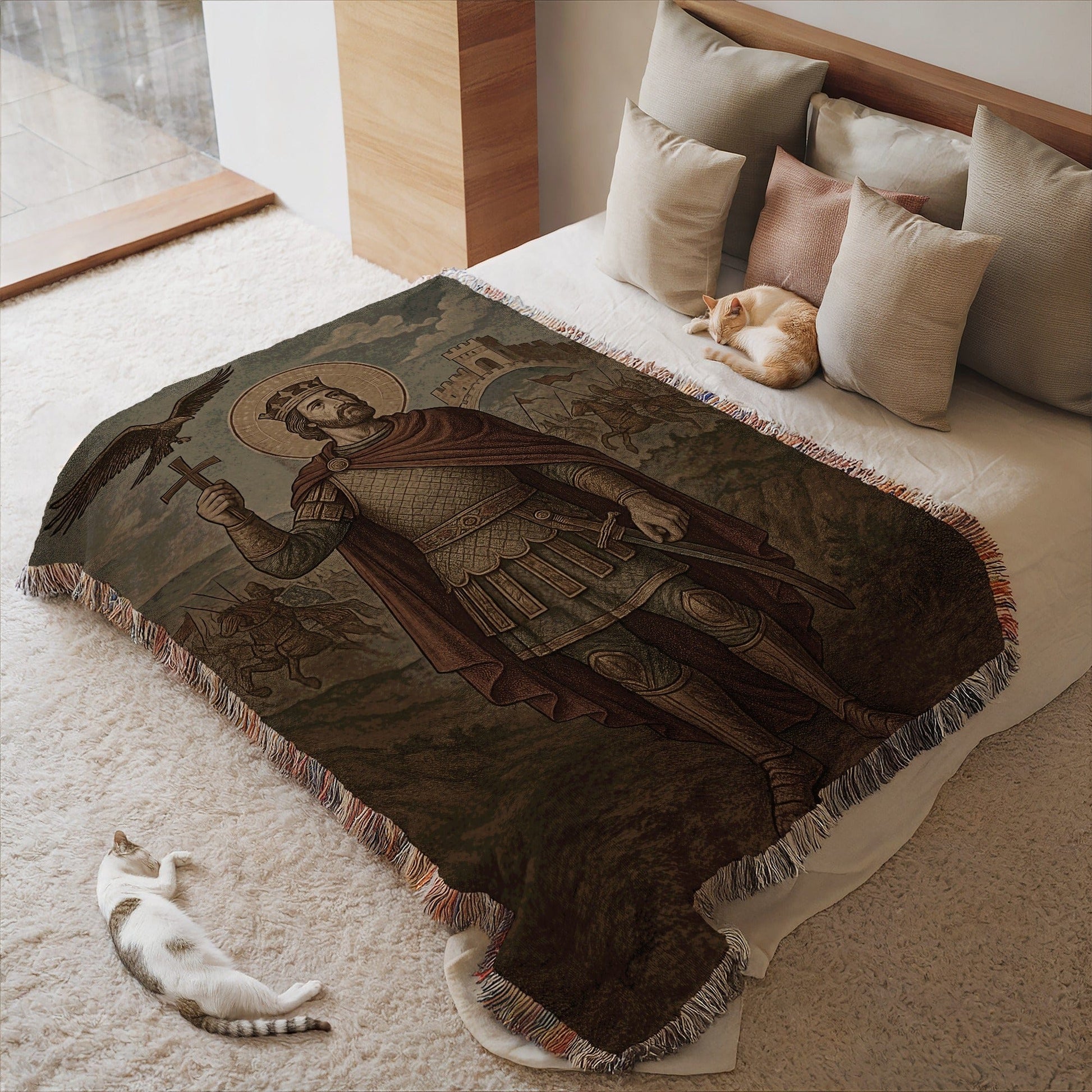 Saintly Warrior Medieval Art Throw Blanket