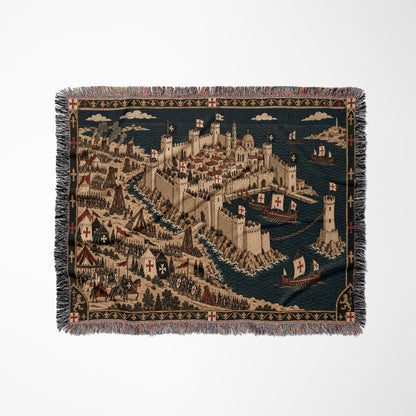 CalmNestStyle Crusader Harbor Siege I Ships at the Chain Tower jacquard woven blanket