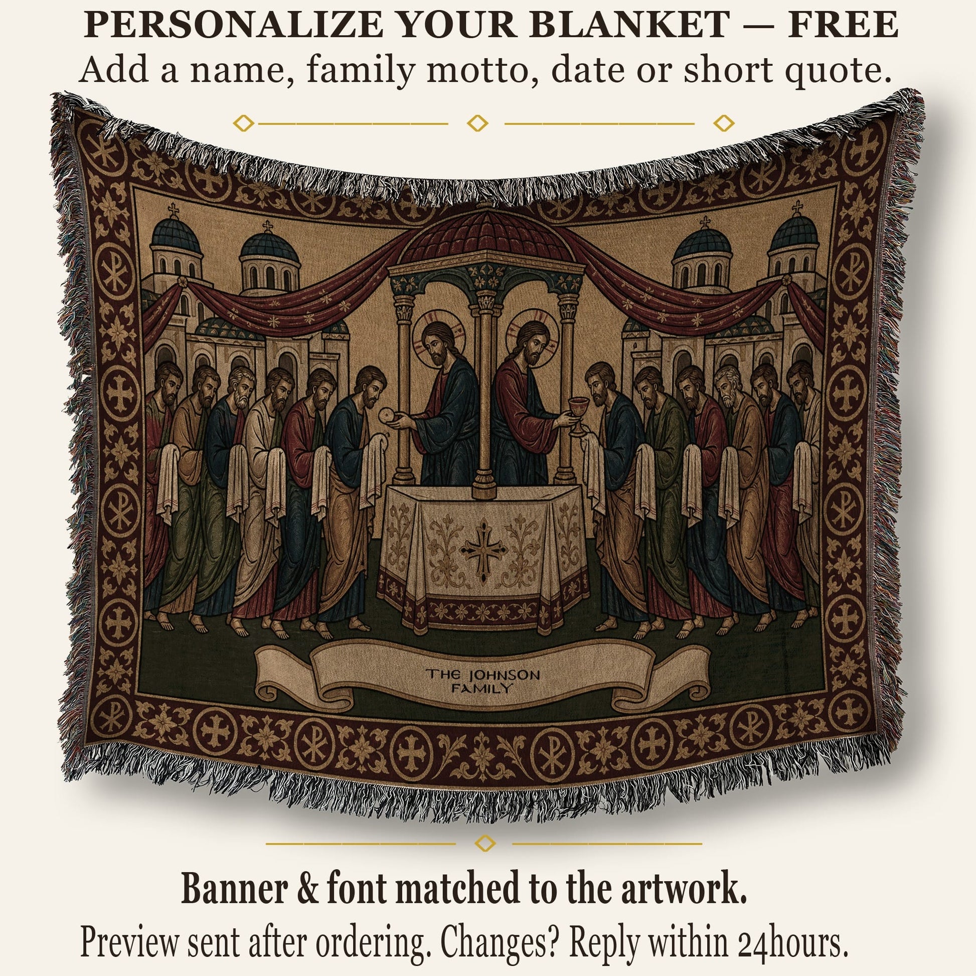 MyDesigns Personalized Byzantine Horizontal Tapestry - Communion Apostles jacquard woven blanket