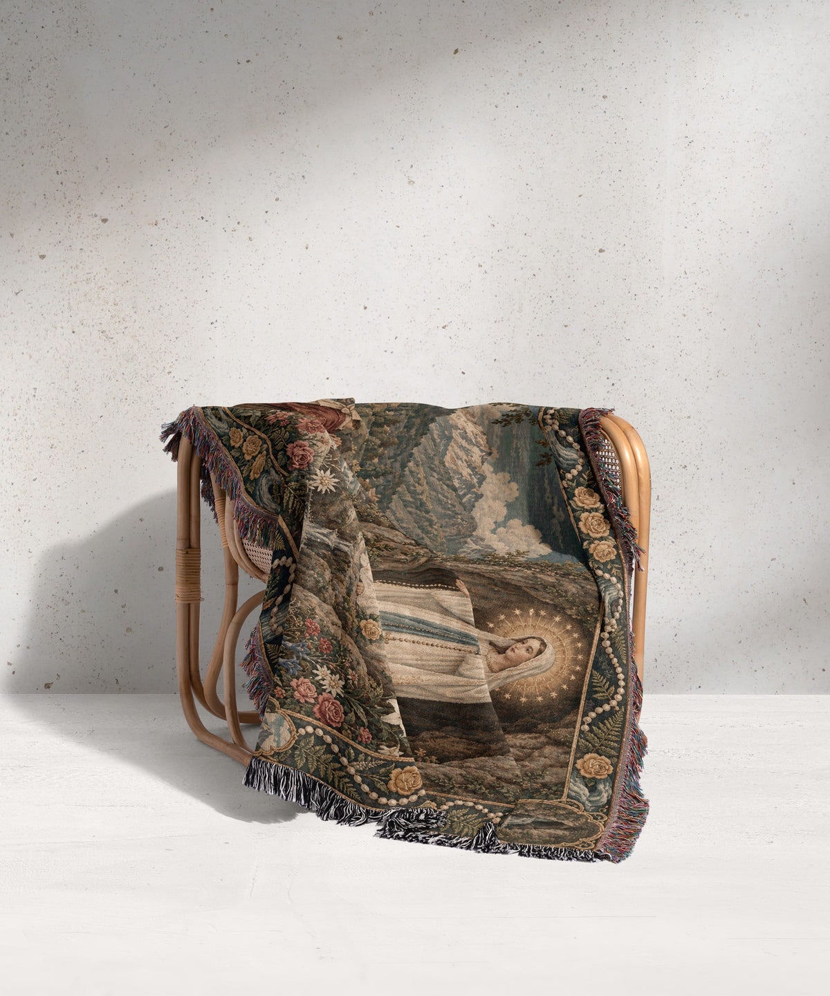 CalmNestStyle Our Lady of Lourdes at the Grotto jacquard woven blanket