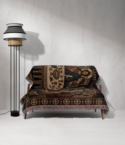 MyDesigns Mystical Supper Horizontal Tapestry - Round Table Orthodox Icon jacquard woven blanket